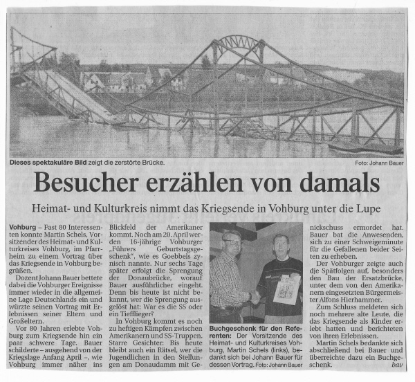 Dozent Johann Bauer hält Vortrag über das Kriegsende in Vohburg